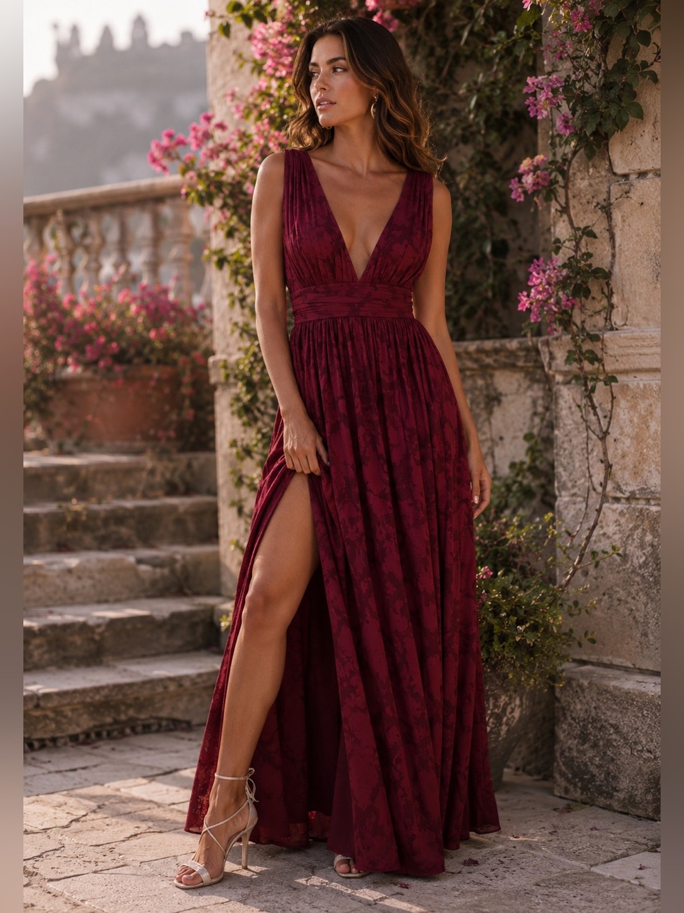 Lulus Sweet Sophistication Burgundy Burnout Floral Sleeveless Maxi Dress Size XS